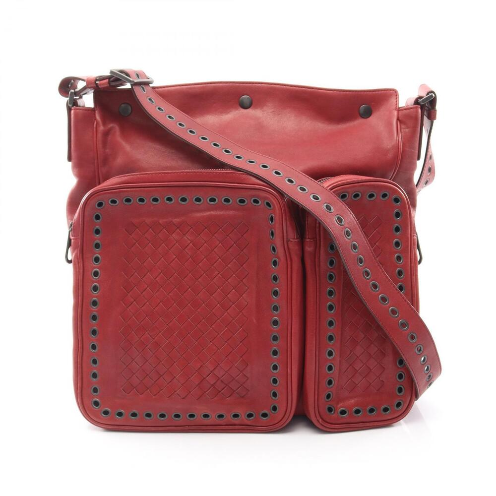 Bottega Veneta Intrecciato Shoulder Bag Leather Red